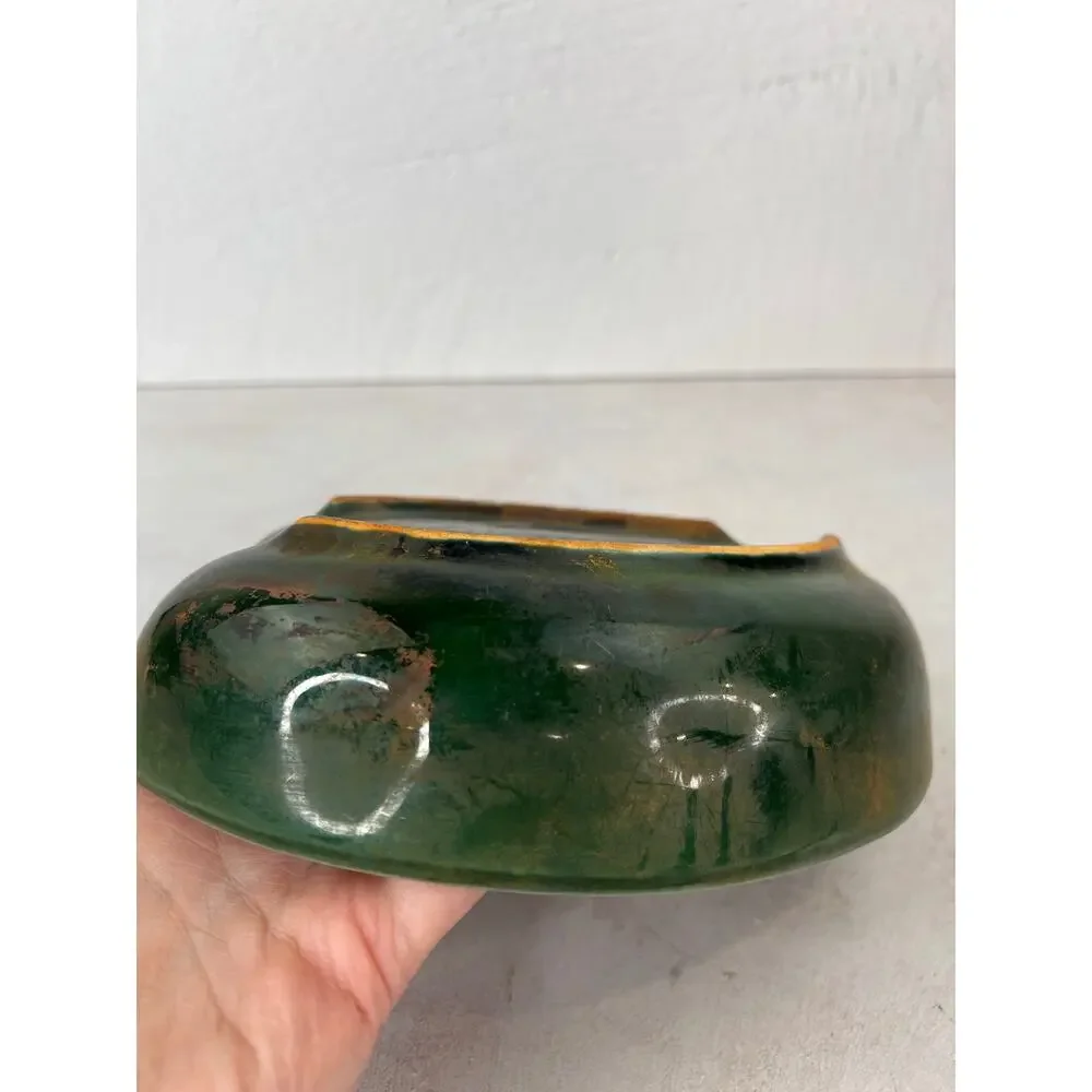 Vintage Mid Century Modern Hull Pottery USA Dark Green Leaf Bowl Dish‎ F14